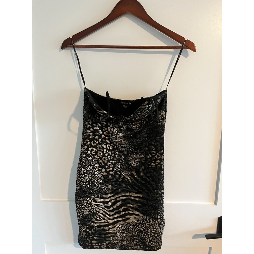 Black animal print mini dress